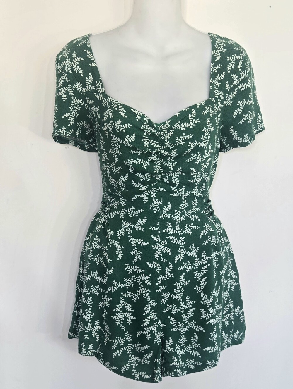 Lush Green White Floral Romper